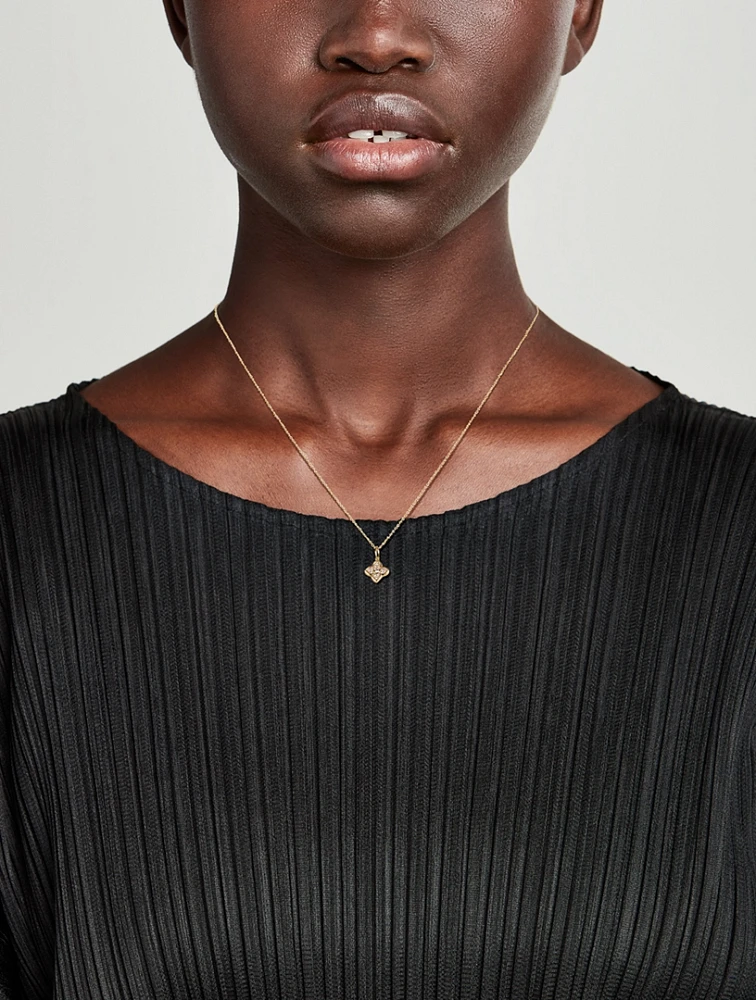 14K Gold Mini Moroccan Charm Necklace With Diamonds