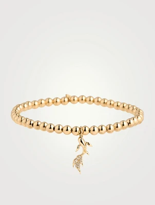 Gold Beaded Bracelet With 14K Gold Diamond Koi Fish Charm