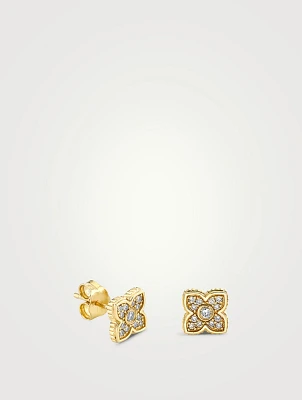 14K Gold Bezel Moroccan Stud Earrings With Pavé Diamonds