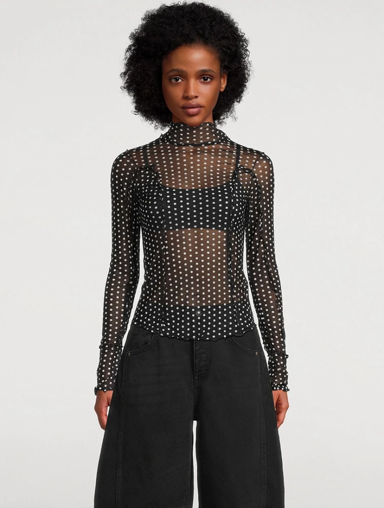 Charlie Mesh Top Polka Dot Print