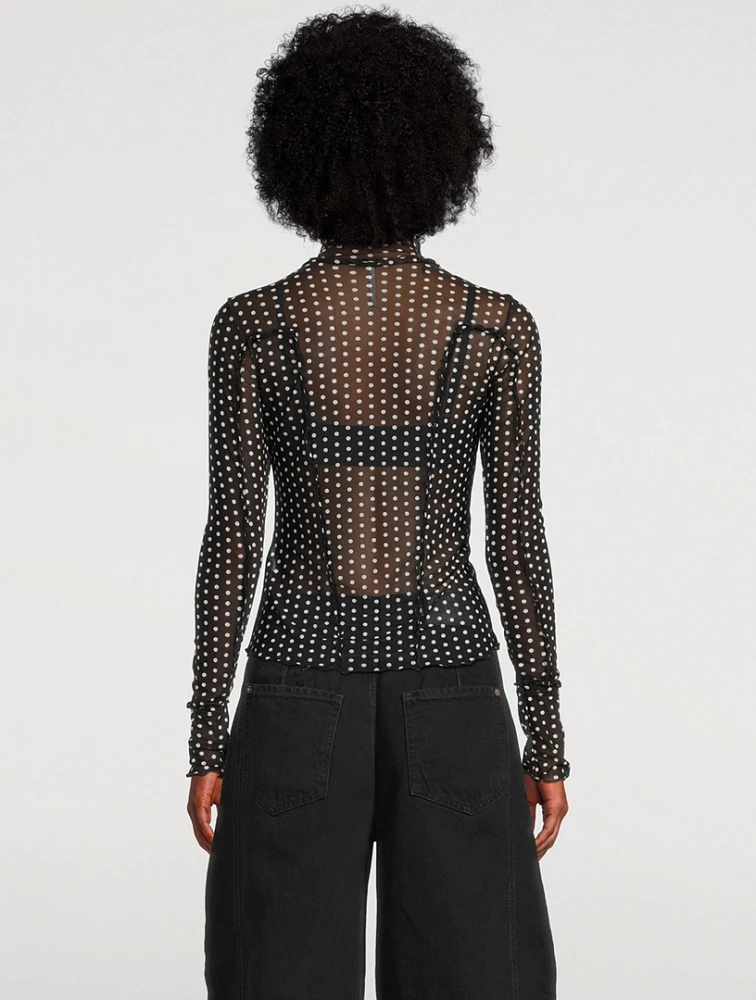 Charlie Mesh Top Polka Dot Print