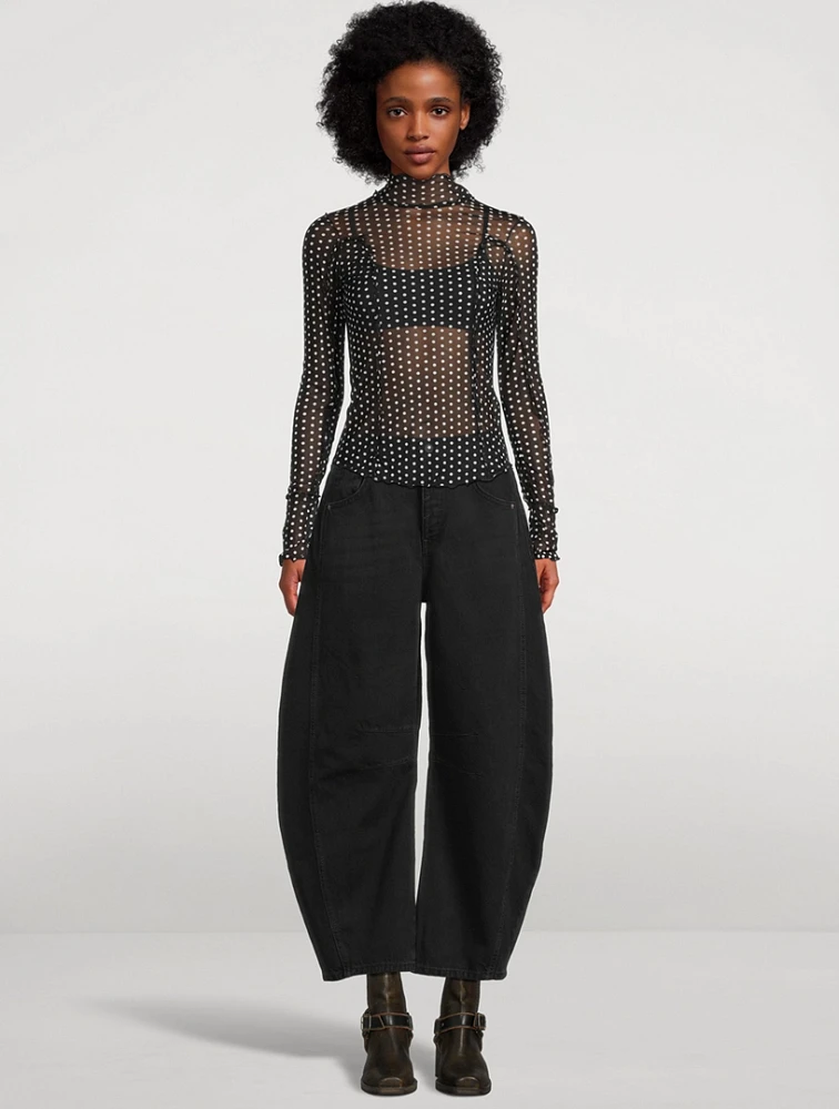 Charlie Mesh Top Polka Dot Print