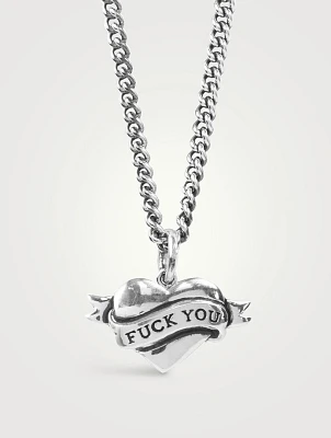 Silver Tattoo F You Heart Pendant Necklace