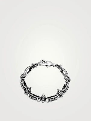 Silver Skull And Fleur-De-Lis Light Link Bracelet
