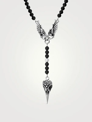 Silver Black Onyx Rosary Necklace
