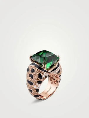 Fuzzy The Leopard Rose Gold Tourmaline Ring With Gemstones