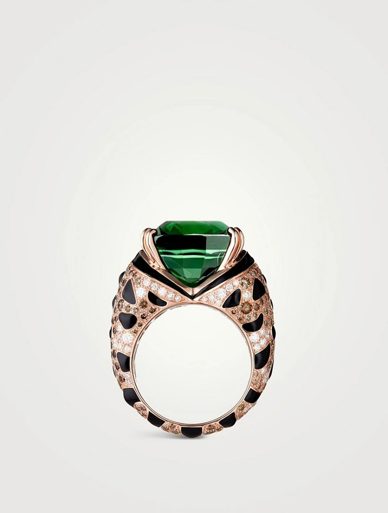 Fuzzy The Leopard Rose Gold Tourmaline Ring With Gemstones