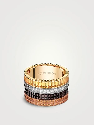 Large Quatre Classique Gold Ring With Brown PVD, Gemstones, And Diamonds