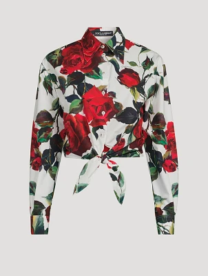 Poplin Tie-Front Shirt Rose Print