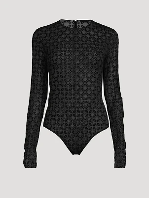 Tulle Jacquard Monogram Bodysuit