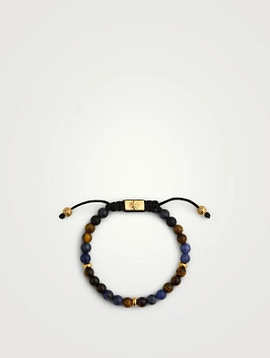 Beaded Bracelet With Dumortierite, Brown Tiger Eye, And Gold