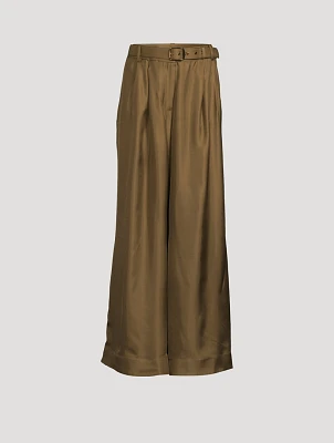Crush Silk Wide-Leg Trousers