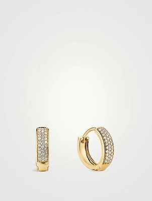 14K Gold Bold Pavé Diamond Huggie Hoop Earrings