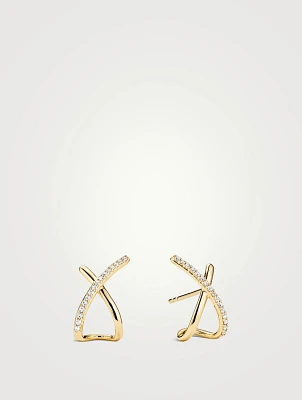 14K Gold Pavé Diamond Oversized X Stud Earrings