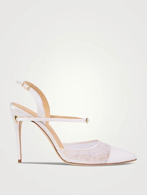 Vittorio Satin And Lace Slingback Pumps
