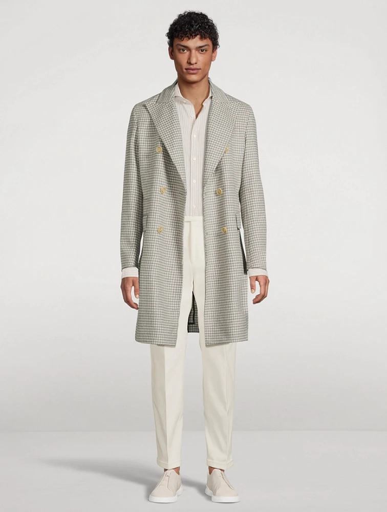Cantro Double-Breasted Coat Houndstooth Print