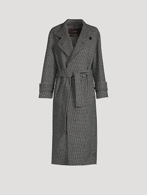 Double-Breasted Houndstooth Wool Coat