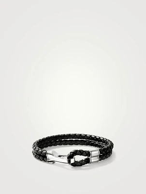 Braided Leather And Silver Hook Clasp Bracelet