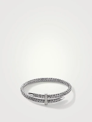 Spear Silver Bypass Flex Cuff Bracelet With Pavé Diamonds