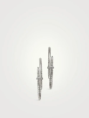 Spear Silver Hoop Earrings With Pavé Diamonds