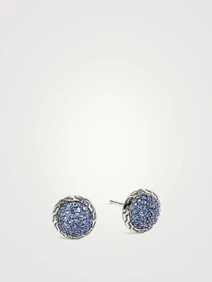 JH Essentials Silver 10mm Stud Earrings With Blue Sapphire