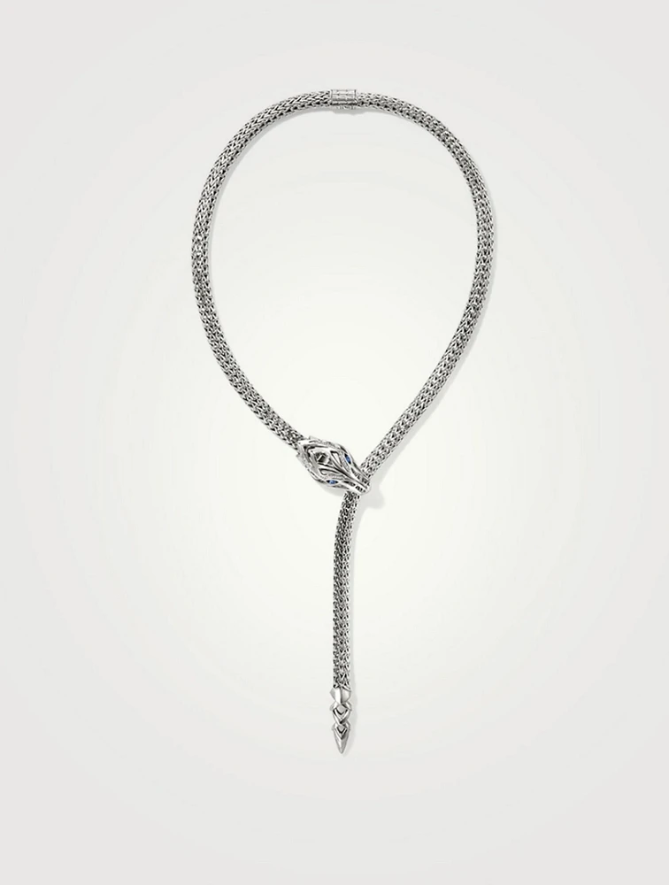 Naga Silver Medium Chain Necklace With Pavé Diamonds And Blue Sapphire Eyes
