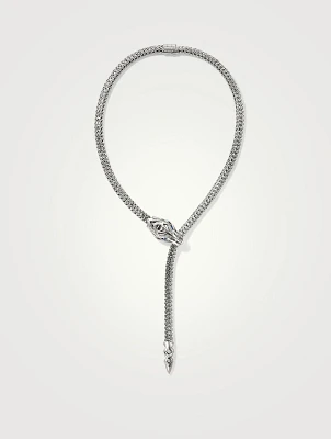 Naga Silver Medium Chain Necklace With Pavé Diamonds And Blue Sapphire Eyes