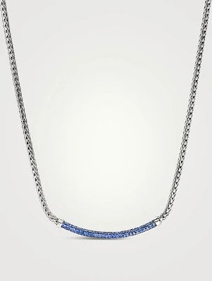 JH Essentials Silver 2.5mm Mini Chain Necklace With Blue Sapphire