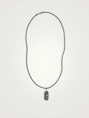 Silver Carved Tag Necklace With Gemstones