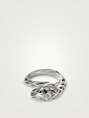 Naga Silver Bypass Ring With Blue Sapphire Eyes
