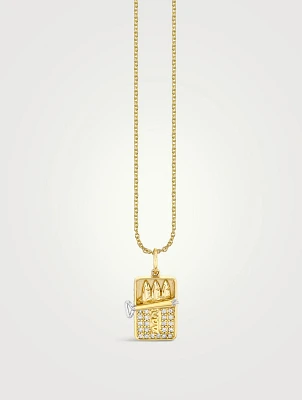 14K Gold Sardine Can Charm Necklace With Diamonds