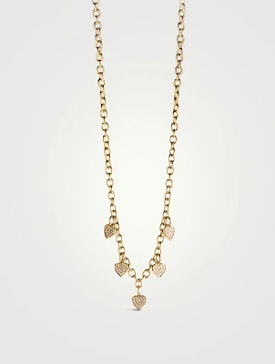 14K Gold Heart Charm Necklace With Pavé Diamonds