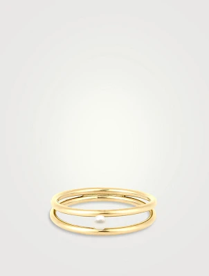 14K Gold Duo Band Pearl Ring