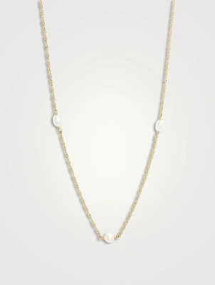 14K Gold Spaced Pearl Shimmer Chain Necklace