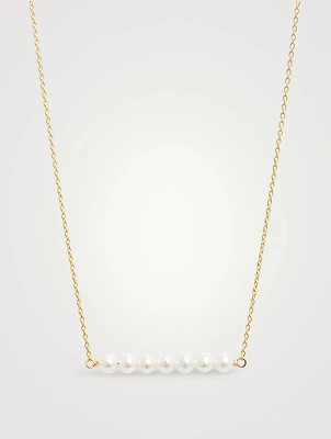 14K Gold Linear Pearl Pendant Necklace