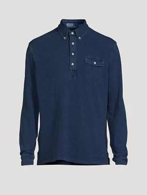 Mesh Long-Sleeve Polo Shirt