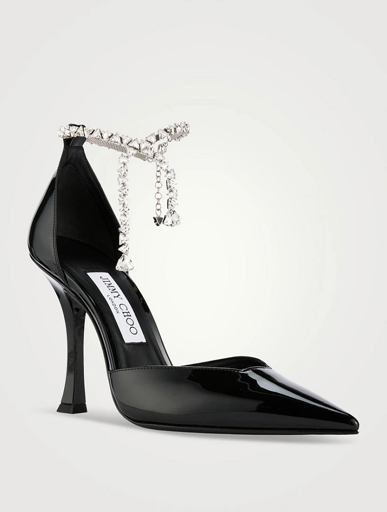 Stevie Patent Leather Pumps With Crystal Ankle Strap