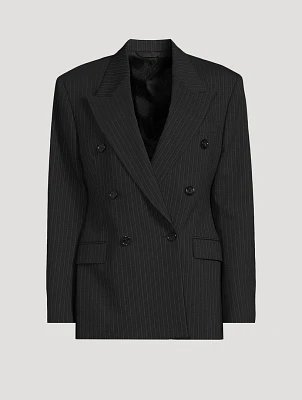 Double-Breasted Blazer Pinstripe Print