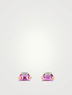 18K Rose Gold Bold Pink Sapphire Mini Stud Earrings