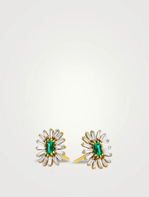 18K Gold Bold Spark Emerald Stud Earrings