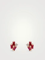 18K Rose Gold Bold Cluster Ruby Stud Earrings