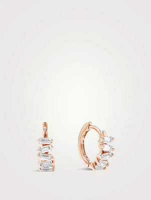 18K Rose Gold Bold Diamond Huggie Hoop Earrings