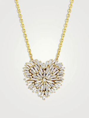 18K Gold Classic Diamond Medium Heart Pendant Necklace