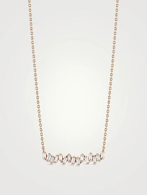 18K Rose Gold Bold Bar Diamond Pendant Necklace