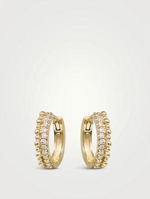 Dew Drop 14K Gold Pavé Double Huggie Hoop Earrings With Diamonds
