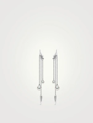 Trend 18K White Gold Pearl And Diamond Apex Chain Earrings