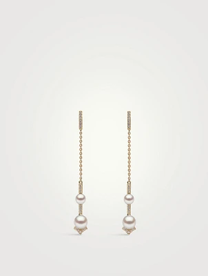 Trend 18K Gold Pearl And Diamond V Chain Earrings