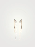 Trend 18K Gold Pearl And Diamond Feather Chain Earrings