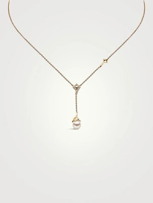 Trend 18K Gold Pearl And Diamond Motif Chain Drop Necklace