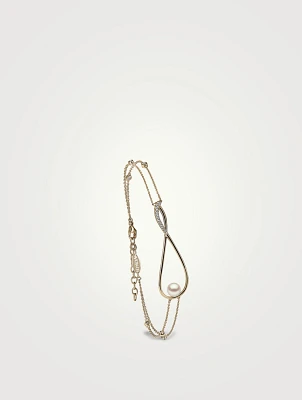 Sleek 18K Gold Akoya Pearl And Diamond Infinity Bracelet
